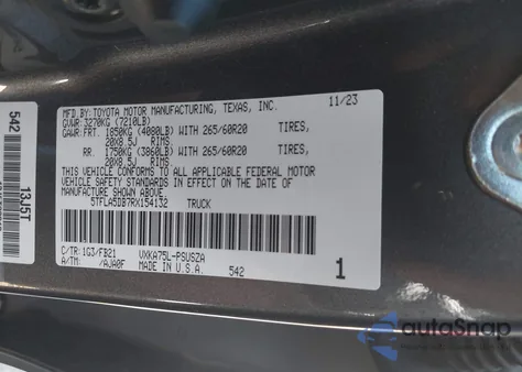 2024 Toyota Tundra Sr5 4Wd из США, поврежденный, VIN 5TFLA5DB7RX154132